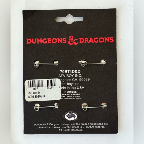 Dungeons & Dragons Button Set - 4 Collectible ATA-Boy button pins - Picture 2 of 5